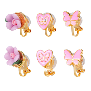 Clipuri pentru urechi în formă de inimă, aliaj de zinc, cristale albe, seria Prințesa, cercei pentru copii