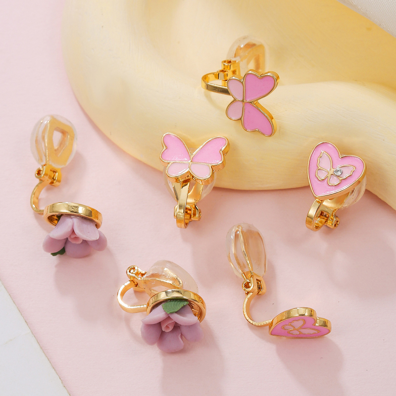 Clipuri pentru urechi în formă de inimă, aliaj de zinc, cristale albe, seria Prințesa, cercei pentru copii