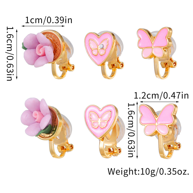 Clipuri pentru urechi în formă de inimă, aliaj de zinc, cristale albe, seria Prințesa, cercei pentru copii