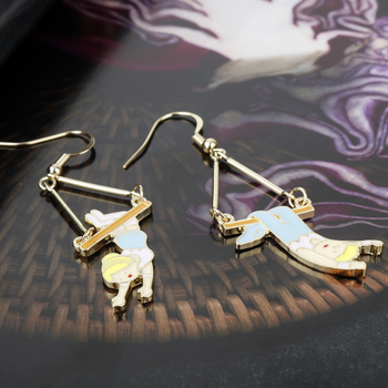 Cercei asimetrici, inspirați de desene animate, din aliaj, stil coreean, geometric pentru femei