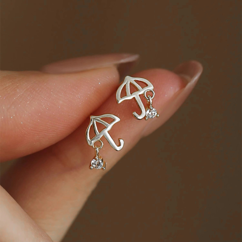 NAUŠNICE S925 sterling srebro, oblik kišobrana, cirkon, osobni stil trend, težina 0,48 g