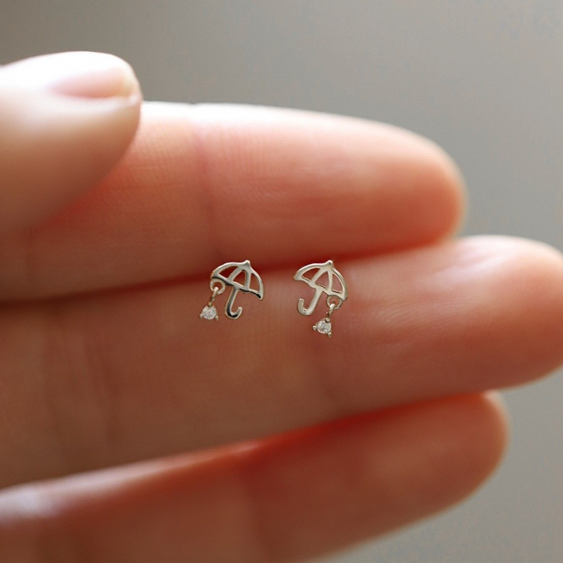 NAUŠNICE S925 sterling srebro, oblik kišobrana, cirkon, osobni stil trend, težina 0,48 g