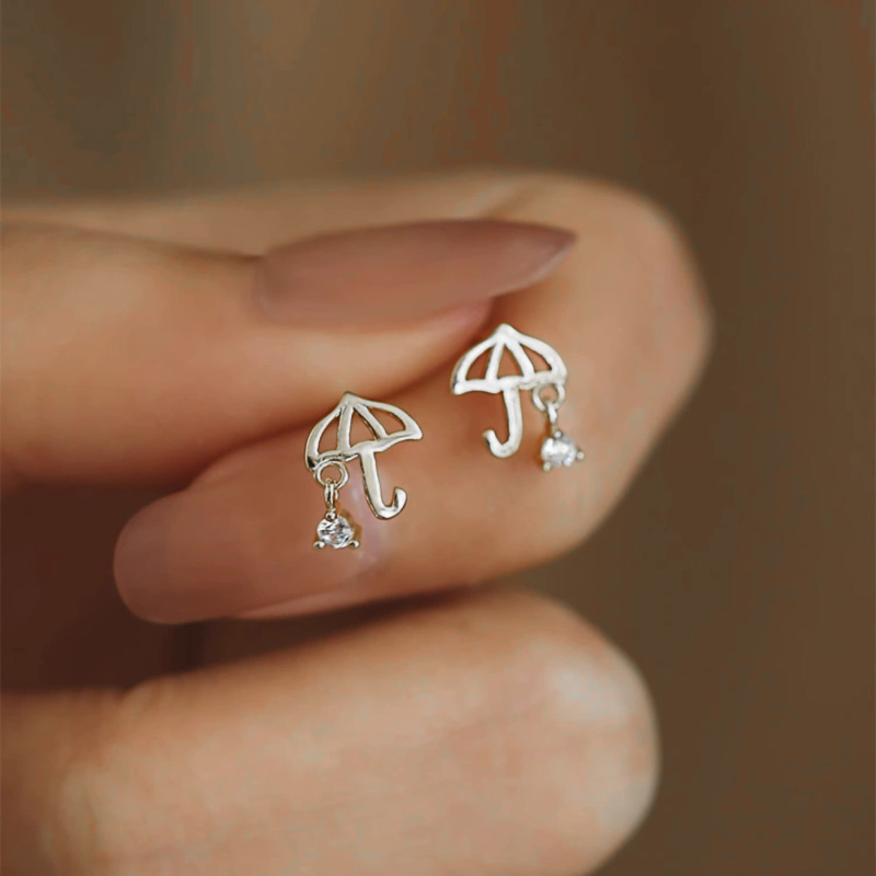 NAUŠNICE S925 sterling srebro, oblik kišobrana, cirkon, osobni stil trend, težina 0,48 g