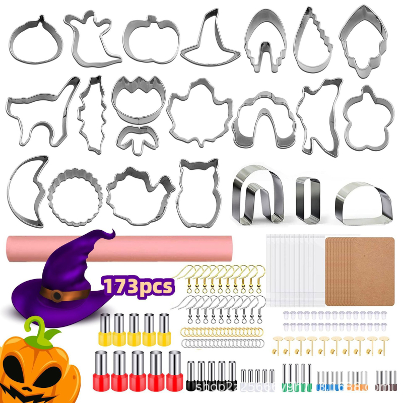 173-dijelni set dodataka za uši: listova oblika metalni rezači za naušnice, elektroplatinirani dijelovi od nehrđajućeg čelika, DIY nakit od gline s vrećicom za pohranu