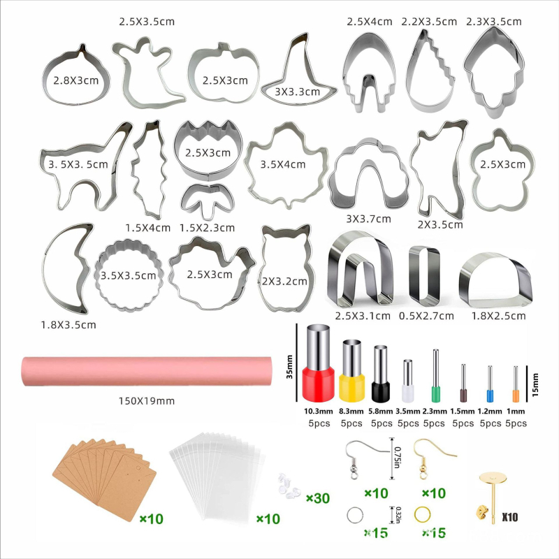 173-dijelni set dodataka za uši: listova oblika metalni rezači za naušnice, elektroplatinirani dijelovi od nehrđajućeg čelika, DIY nakit od gline s vrećicom za pohranu