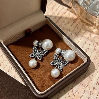 Naušnice s perlama u obliku leptira, vintage književno-retro stil, elektroplating, ušni štift od srebra 925, visoka kvaliteta