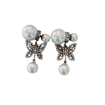 Naušnice s perlama u obliku leptira, vintage književno-retro stil, elektroplating, ušni štift od srebra 925, visoka kvaliteta