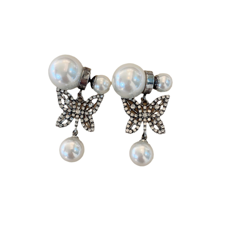 Naušnice s perlama u obliku leptira, vintage književno-retro stil, elektroplating, ušni štift od srebra 925, visoka kvaliteta