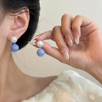 Naušnice od agata s prirodnim kamenom, ušni štift od srebra 925, elektroplatiranje, francuski stil, lagani luksuz