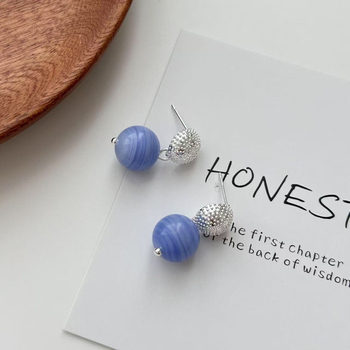 Naušnice od agata s prirodnim kamenom, ušni štift od srebra 925, elektroplatiranje, francuski stil, lagani luksuz