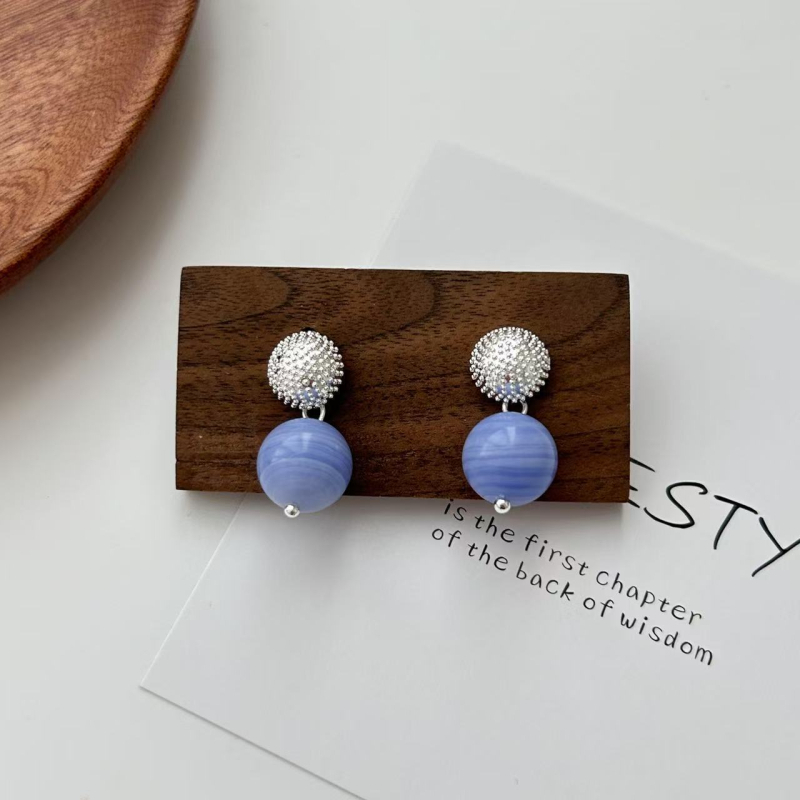 Naušnice od agata s prirodnim kamenom, ušni štift od srebra 925, elektroplatiranje, francuski stil, lagani luksuz