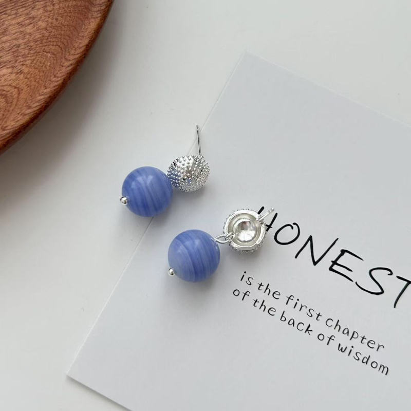 Naušnice od agata s prirodnim kamenom, ušni štift od srebra 925, elektroplatiranje, francuski stil, lagani luksuz