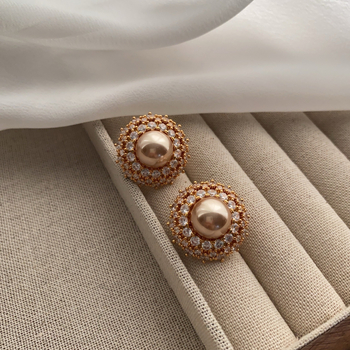 Shutong Naušnice u palacom stilu sa cirkonom, geometrijski oblik, elektroplatirano, 925 srebrni postovi