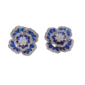 Vasest kõrvarõngad kamellia lille motiiviga ja teemantidega paigutusega, retro prantsuse stiil