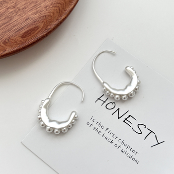 Cercei cu perle, formă geometrică, placare electroplată, stil lux lejer, pentru femei