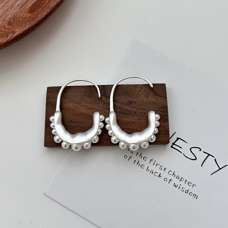 Cercei cu perle, formă geometrică, placare electroplată, stil lux lejer, pentru femei