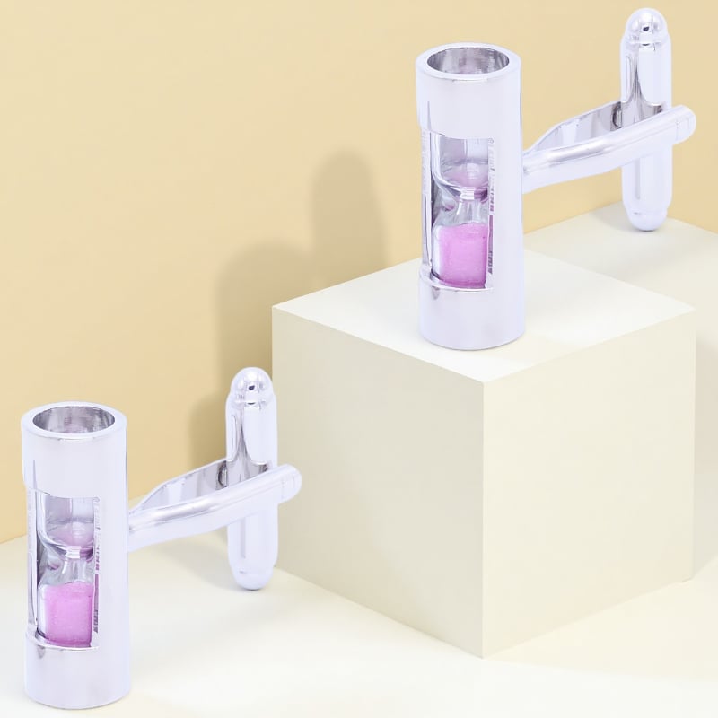 Ръкавни копчета с четирилистна детелина и нивелир с пясъчен часовник – стомана, кристал призрак