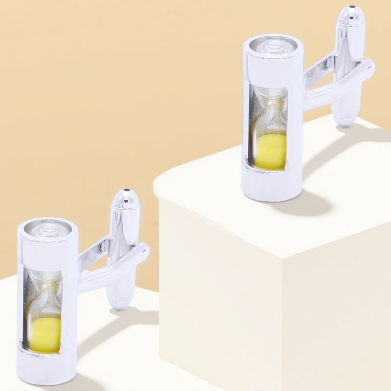 Ръкавни копчета с четирилистна детелина и нивелир с пясъчен часовник – стомана, кристал призрак