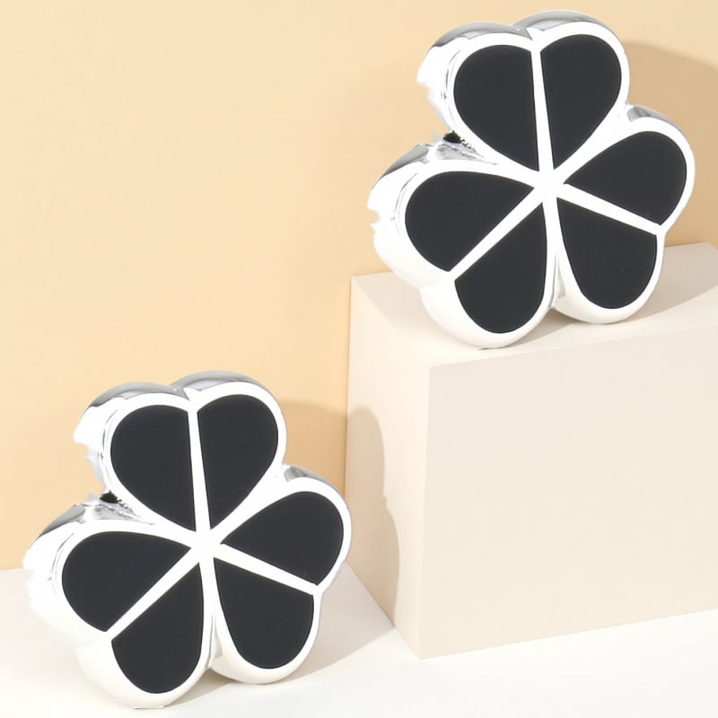 Ръкавни копчета с четирилистна детелина и нивелир с пясъчен часовник – стомана, кристал призрак