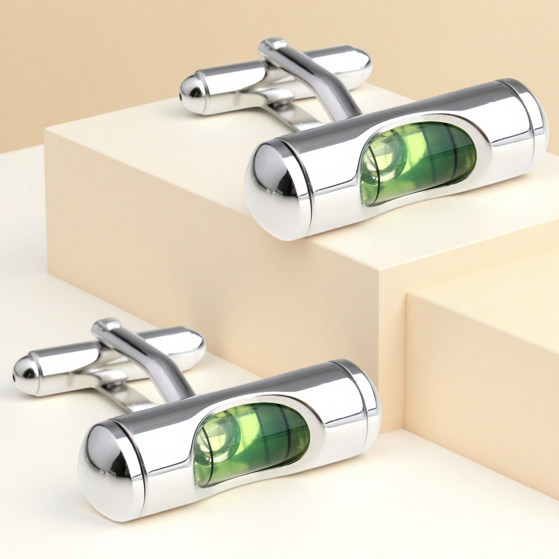 Ръкавни копчета с четирилистна детелина и нивелир с пясъчен часовник – стомана, кристал призрак