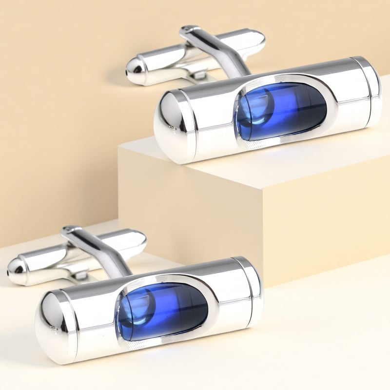 Ръкавни копчета с четирилистна детелина и нивелир с пясъчен часовник – стомана, кристал призрак