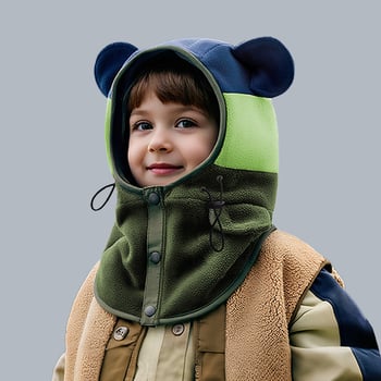 Șapcă cu glugă pentru iarnă, cu fular integrat și protecție pentru urechi, poliester, formă cupolă, pentru 2-4, 4-6, 8-10 și peste 10 ani