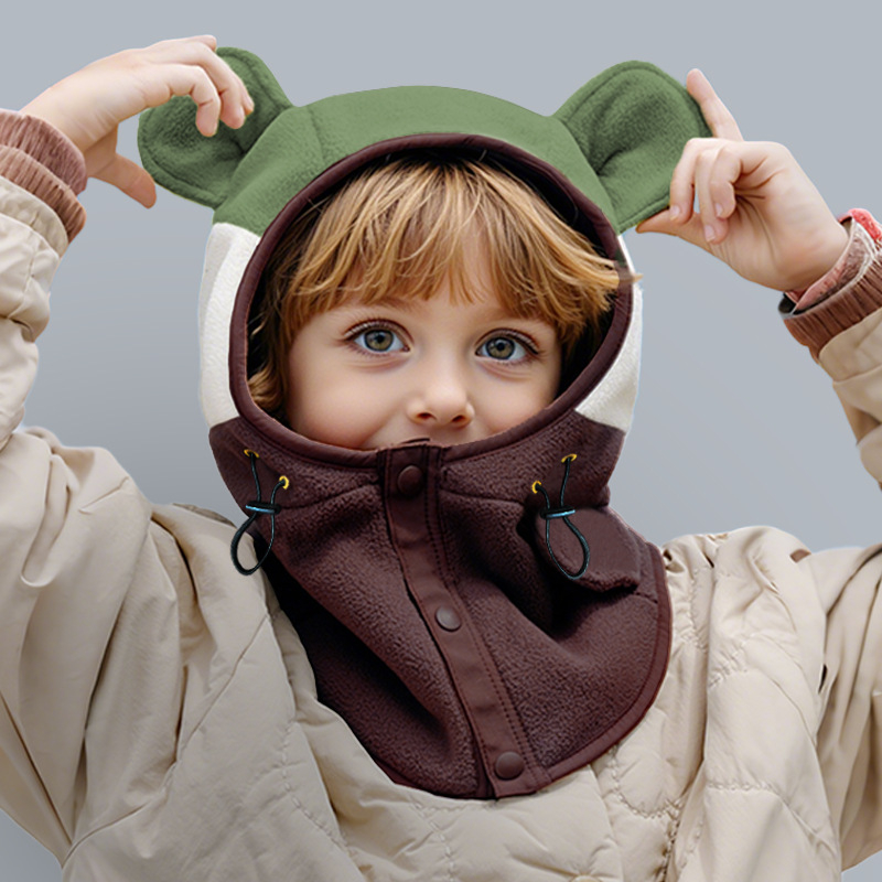 Șapcă cu glugă pentru iarnă, cu fular integrat și protecție pentru urechi, poliester, formă cupolă, pentru 2-4, 4-6, 8-10 și peste 10 ani