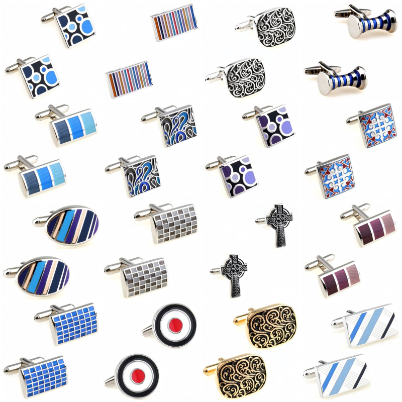 Копчета за ръкавели – френски стил, унисекс; форма констелация; стомана с електроплатина; кристал бял призрак