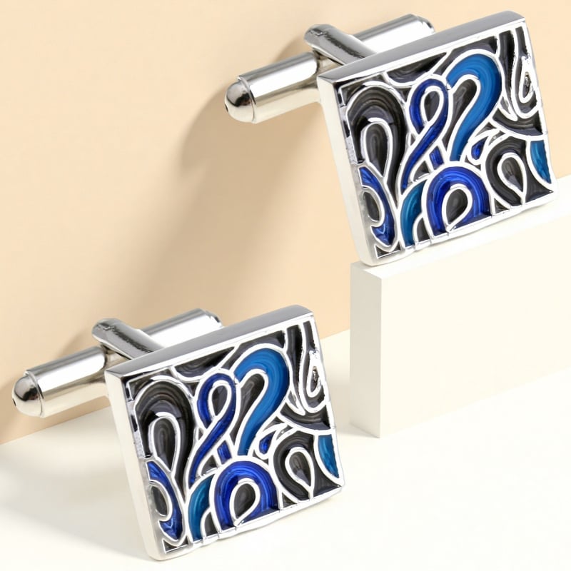 Копчета за ръкавели – френски стил, унисекс; форма констелация; стомана с електроплатина; кристал бял призрак