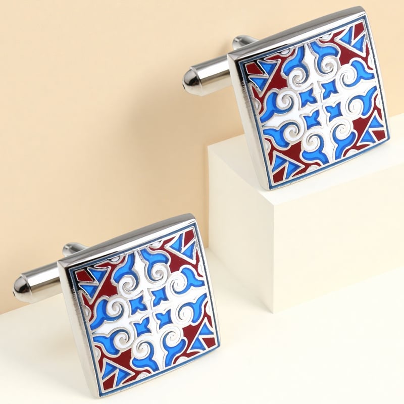 Копчета за ръкавели – френски стил, унисекс; форма констелация; стомана с електроплатина; кристал бял призрак