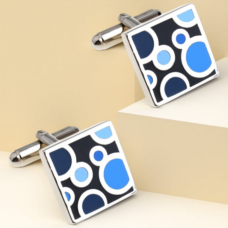 Копчета за ръкавели – френски стил, унисекс; форма констелация; стомана с електроплатина; кристал бял призрак