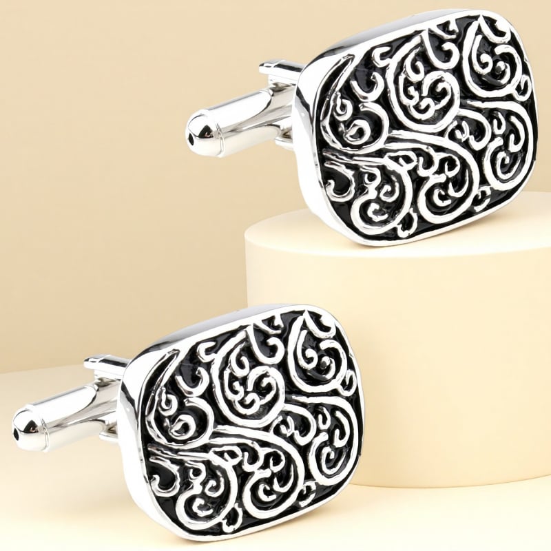 Копчета за ръкавели – френски стил, унисекс; форма констелация; стомана с електроплатина; кристал бял призрак