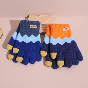 Dječje vunene rukavice, Jacquard pleteni, s punim prstima, zadržavaju toplinu, za uzrast 8–15 godina, zima i jesen
