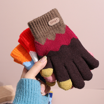 Dječje vunene rukavice, Jacquard pleteni, s punim prstima, zadržavaju toplinu, za uzrast 8–15 godina, zima i jesen