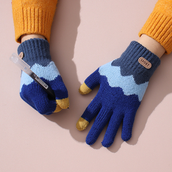 Dječje vunene rukavice, Jacquard pleteni, s punim prstima, zadržavaju toplinu, za uzrast 8–15 godina, zima i jesen