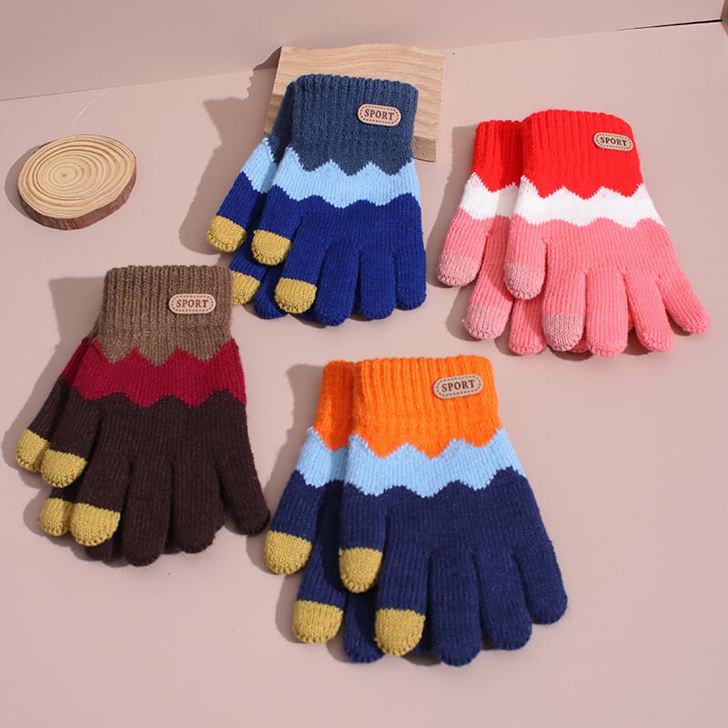 Dječje vunene rukavice, Jacquard pleteni, s punim prstima, zadržavaju toplinu, za uzrast 8–15 godina, zima i jesen
