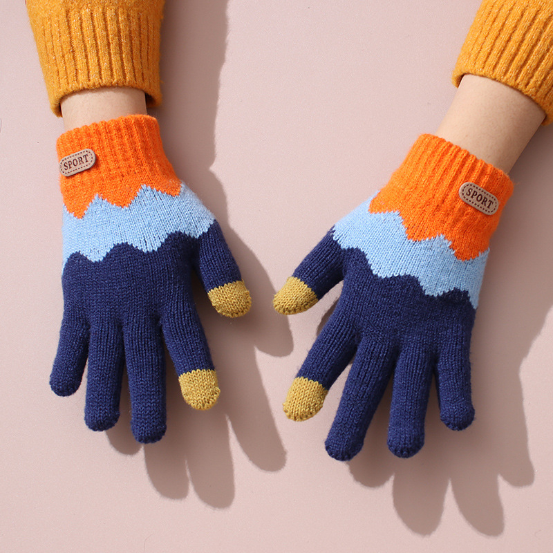 Dječje vunene rukavice, Jacquard pleteni, s punim prstima, zadržavaju toplinu, za uzrast 8–15 godina, zima i jesen