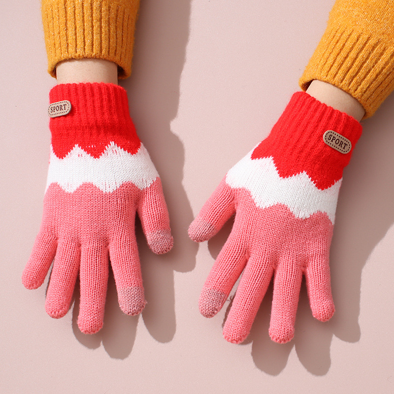 Dječje vunene rukavice, Jacquard pleteni, s punim prstima, zadržavaju toplinu, za uzrast 8–15 godina, zima i jesen