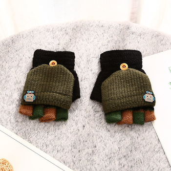 Dječje zimske rukavice s preklopnim poklopcem, konvertibilne, s poludijelom prst dizajnom, karikatura uzorak, od najlona, za uzrast 4–9 godina