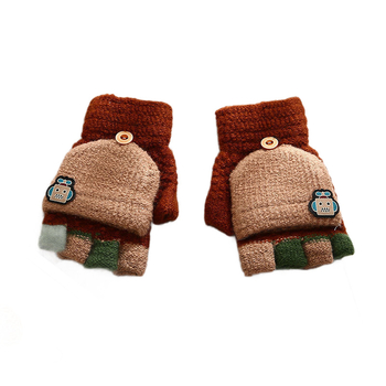 Dječje zimske rukavice s preklopnim poklopcem, konvertibilne, s poludijelom prst dizajnom, karikatura uzorak, od najlona, za uzrast 4–9 godina
