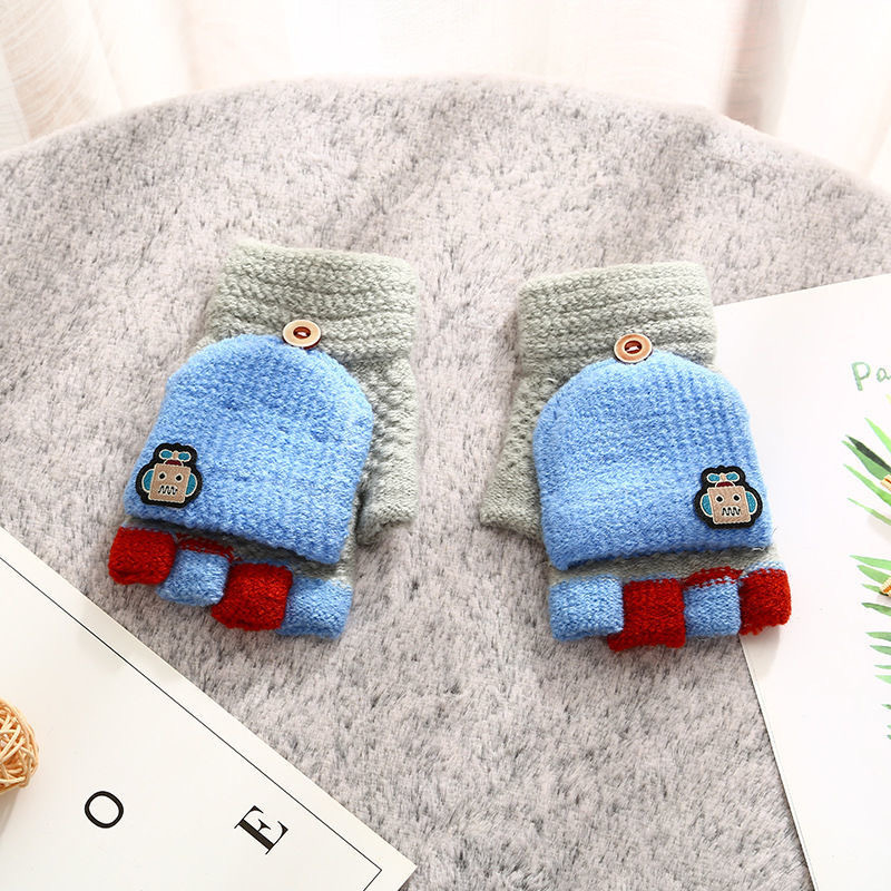 Dječje zimske rukavice s preklopnim poklopcem, konvertibilne, s poludijelom prst dizajnom, karikatura uzorak, od najlona, za uzrast 4–9 godina