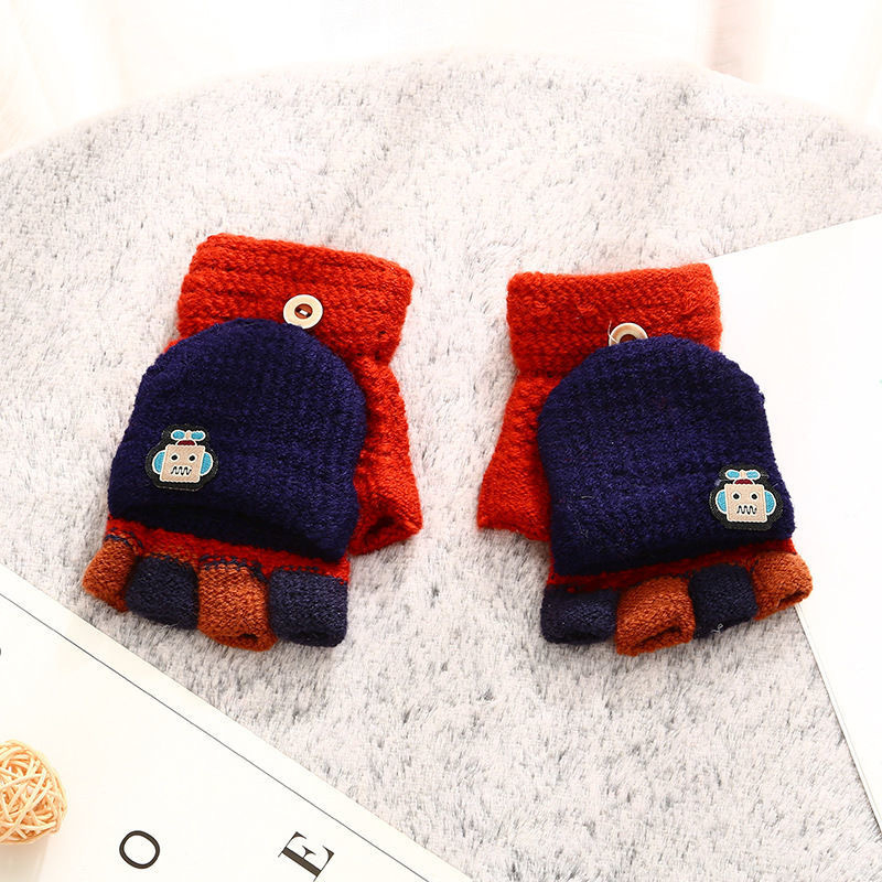 Dječje zimske rukavice s preklopnim poklopcem, konvertibilne, s poludijelom prst dizajnom, karikatura uzorak, od najlona, za uzrast 4–9 godina