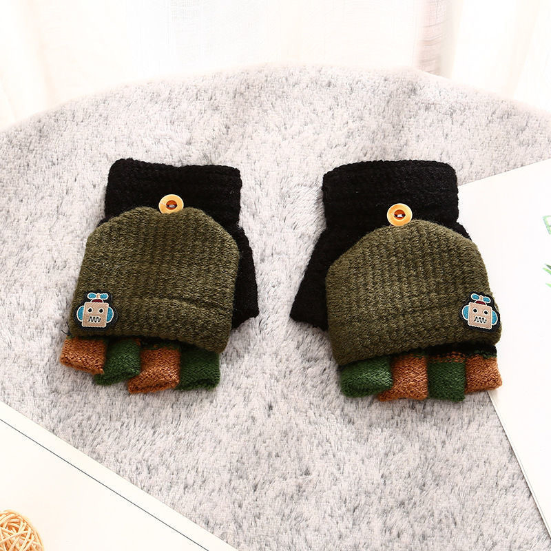 Dječje zimske rukavice s preklopnim poklopcem, konvertibilne, s poludijelom prst dizajnom, karikatura uzorak, od najlona, za uzrast 4–9 godina