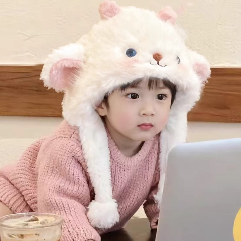 Pluš kapa za djecu s pomičnim ušima, zimska kapa kupolastog stila, našivena