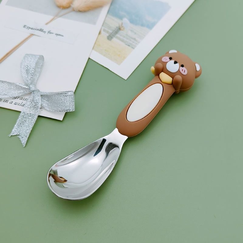 Детска лъжичка от неръждаема стомана 316, карикатурен дизайн, стил свеж и сладък, огледално полирана повърхност