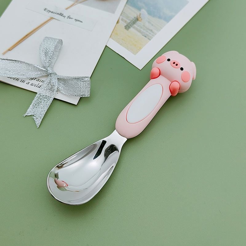 Детска лъжичка от неръждаема стомана 316, карикатурен дизайн, стил свеж и сладък, огледално полирана повърхност