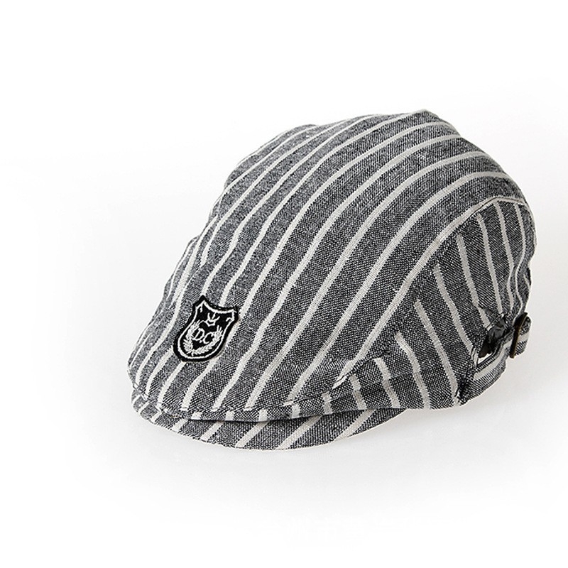 Dječji beret u britanskom stilu s prugama, kupolasti oblik, zaštita od sunca, pamuk-linina smjesa