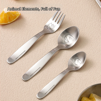 Dječji pribor: žlica i vilica od 304 nehrđajućeg čelika, cartoon uzorak životinja, mogućnost prilagodbe
