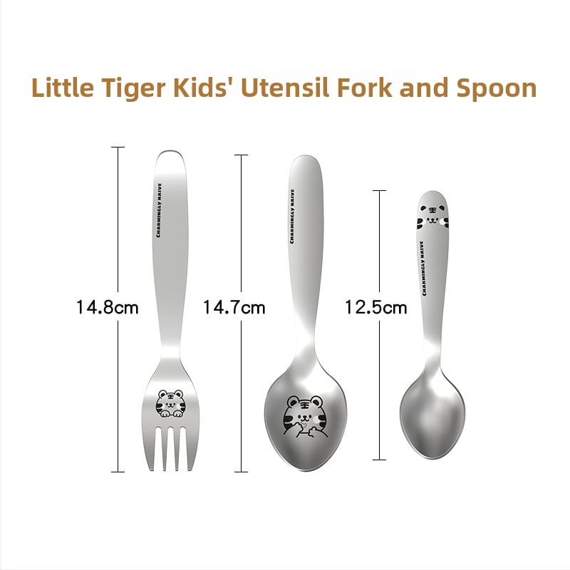 Dječji pribor: žlica i vilica od 304 nehrđajućeg čelika, cartoon uzorak životinja, mogućnost prilagodbe