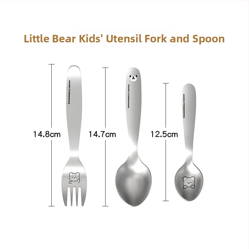 Dječji pribor: žlica i vilica od 304 nehrđajućeg čelika, cartoon uzorak životinja, mogućnost prilagodbe
